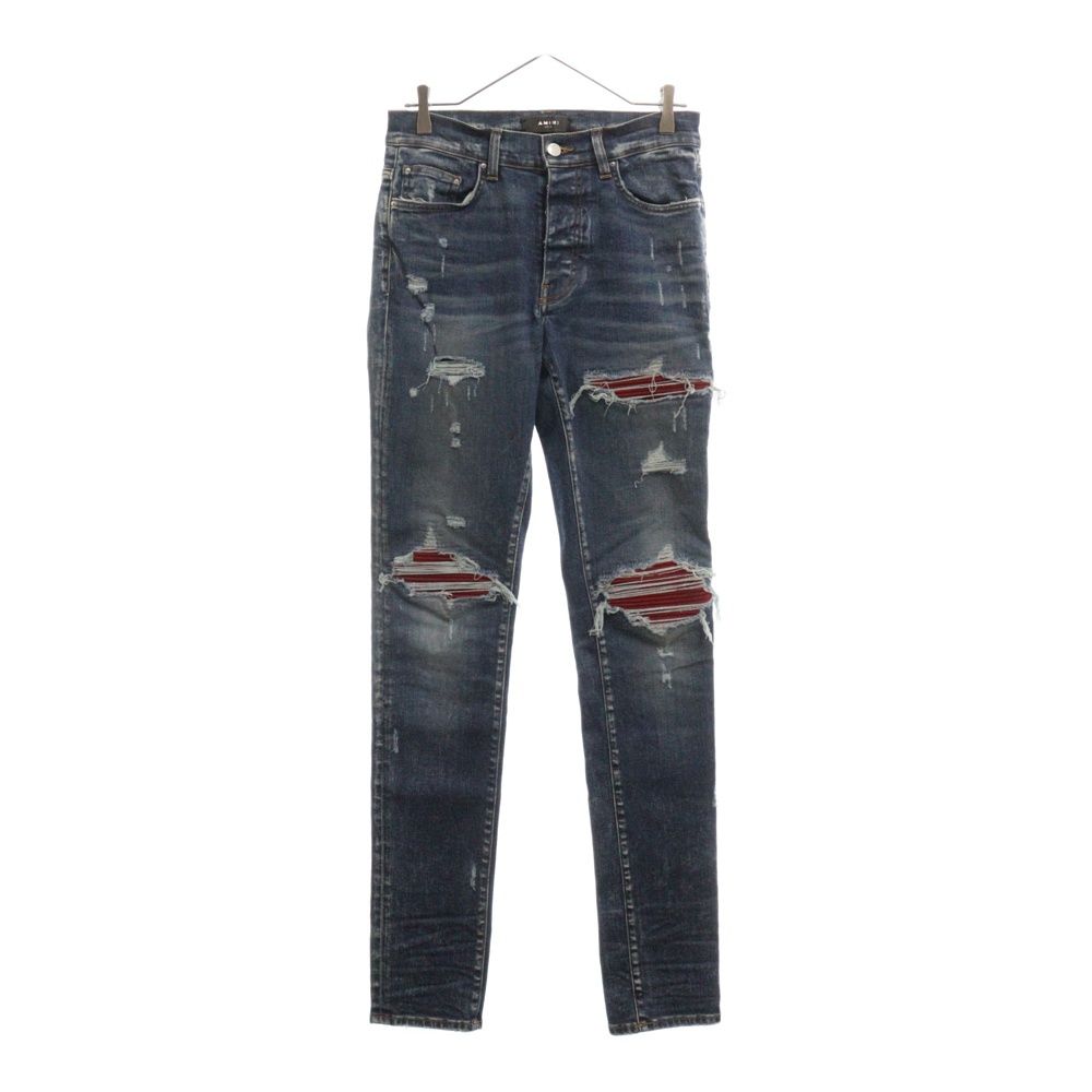 AMIRI (アミリ) MX1 JEANS バンダナ蛇腹切替ダメージ加工バイカースキニーデニムパンツ インディゴ/レッド