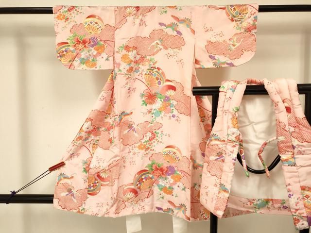 平和屋1□七五三 女の子 3歳 祝着・羽織セット 扇面鈴花文 金彩 洗える