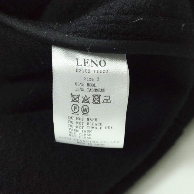 LENO リノ 21AW 日本製 DUFFLE COAT ウールカシミヤ ダッフルコート H2102-CO002 3 BLACK メルトン アウター【LENO】
