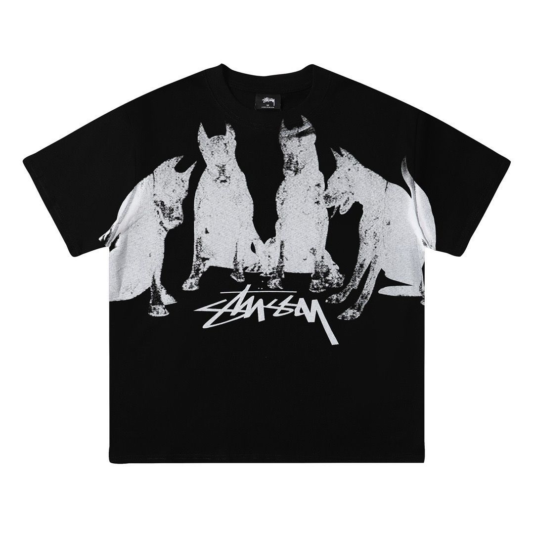 全く新しいStussy  ロゴプリントカジュアル 半袖Tシャツ ペット ドーベルマン犬