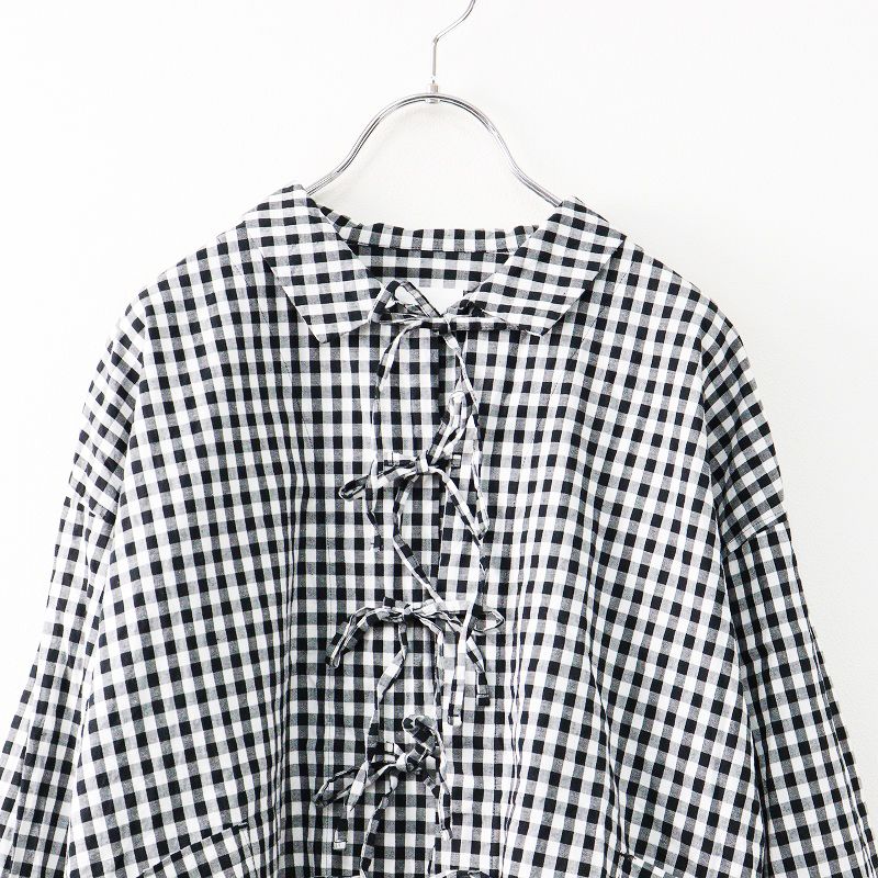 ガーゼ グラム Gauze# (g) ギンガムチェックリボンシャツジャケット 極美品 ガーゼ グラム Gauze# (g) ギンガムチェックリボンシャツ
