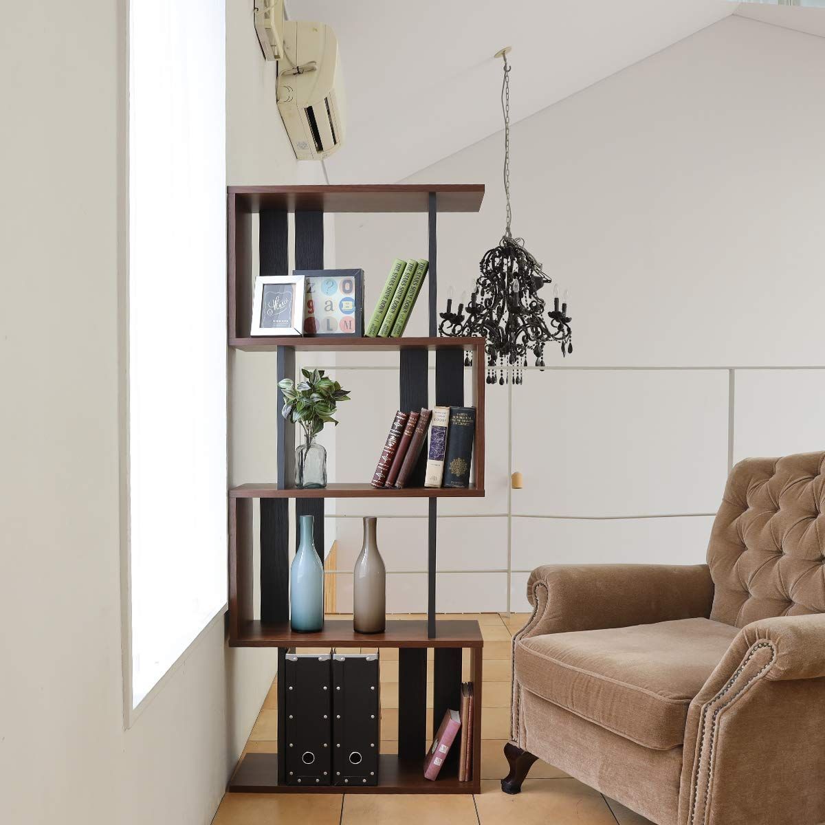 横置きできる ジグザグラック パーテーション 本棚 背面化粧済 ダークブラウン 白井産業 幅59.6 高さ142.4 奥行23.4cm COB-1460DK コビナス