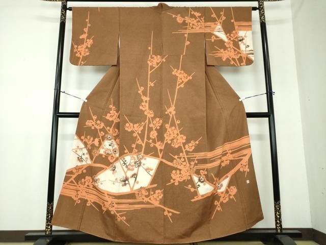 平和屋着物●人間国宝・羽田登喜男　訪問着　刺繍　枝梅　正絹　逸品　DAAU5218ps 平和屋着物○人間国宝・羽田登喜男 訪問着 刺繍 枝梅 正絹 逸品