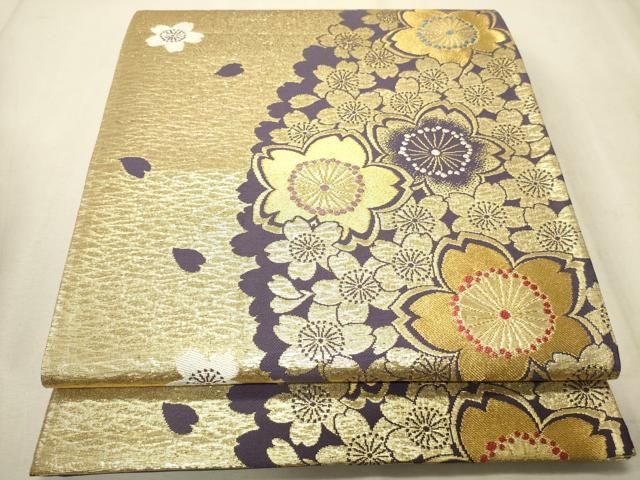 平和屋着物▽六通柄袋帯 唐織 舞桜間道 金糸 正絹 逸品 CAAQ3577ak  