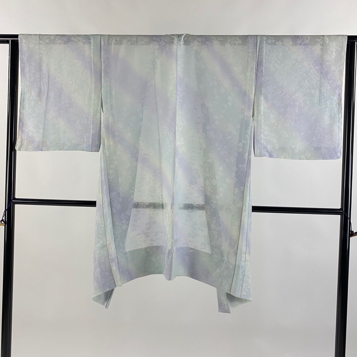 羽織 身丈98.5cm 裄丈63cm S 草花 銀糸 ぼかし 灰緑 正絹