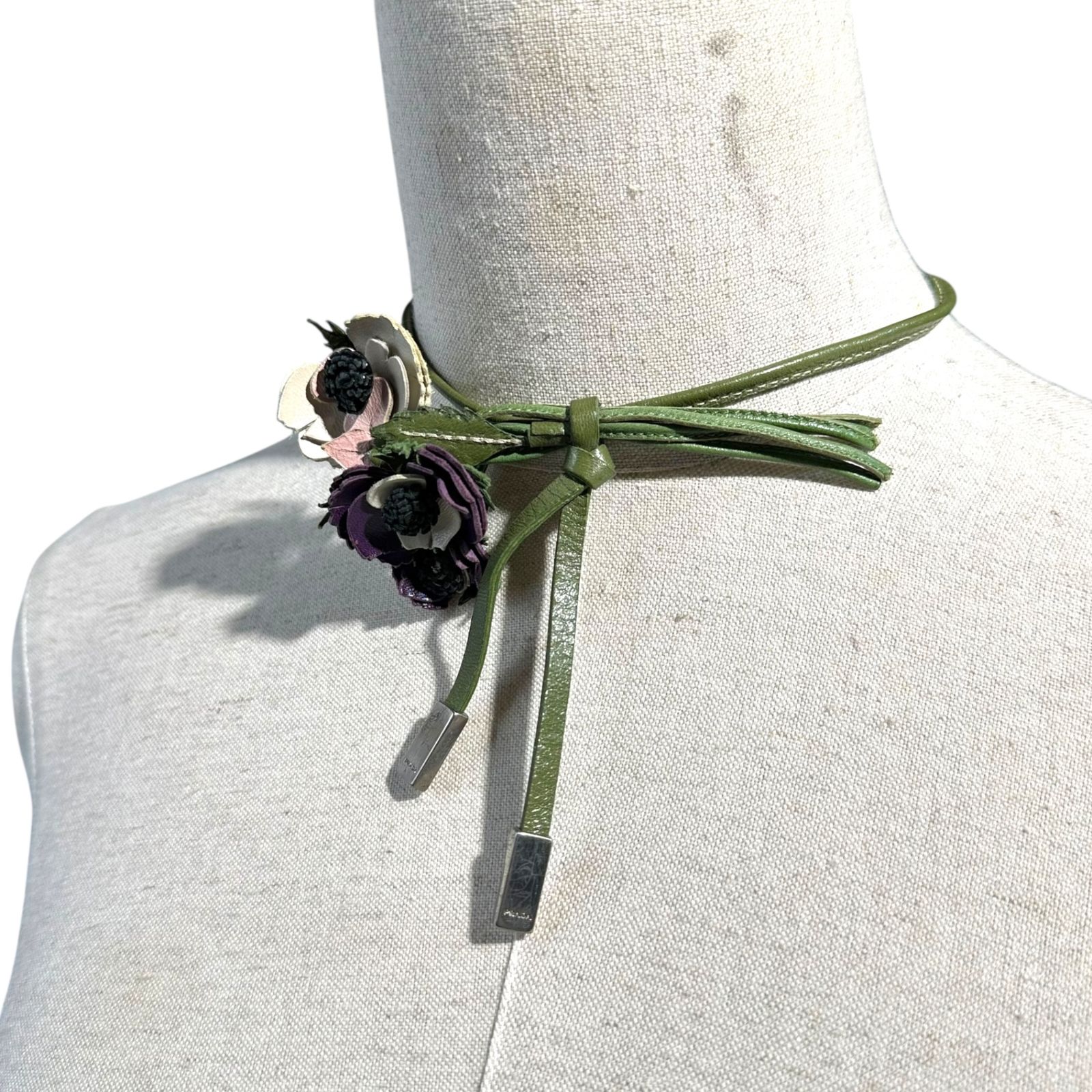 PRADA プラダ Leather Flower Choker Necklace レザー フラワー チョーカー ネックレス グリーン