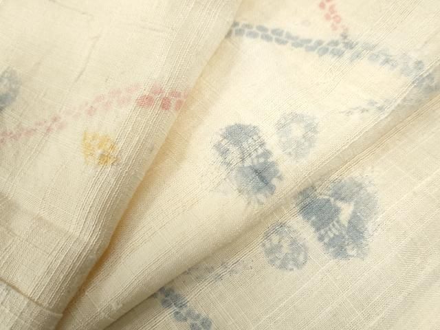 平和屋着物●生紬 絞り 枝花文 正絹 CAAW8412yc