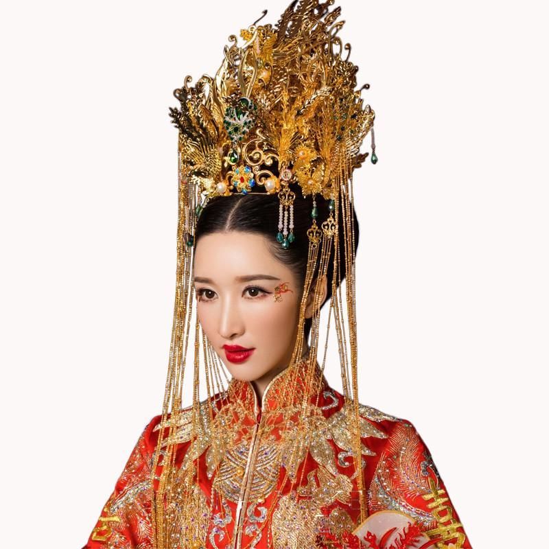 華流コスプレ用髪飾り 王冠 漢服用ヘア 舞台撮影グッズ フリンジかんざしティアラ 皇后風王冠帽子 チャイナ風髪飾り 結