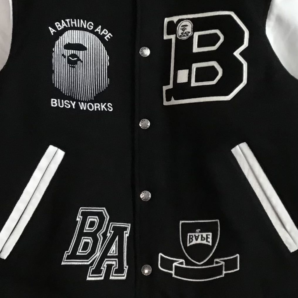 袖レザー BAPE STA LOGO スタジャン Lサイズ black a bathing ape leather varsity jacket  エイプ ベイプ アベイシングエイプ - メルカリ