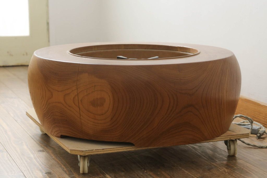 ☆事前問合せ必須☆ くり抜き火鉢 和製ビンテージ 総欅 ケヤキ材 木製