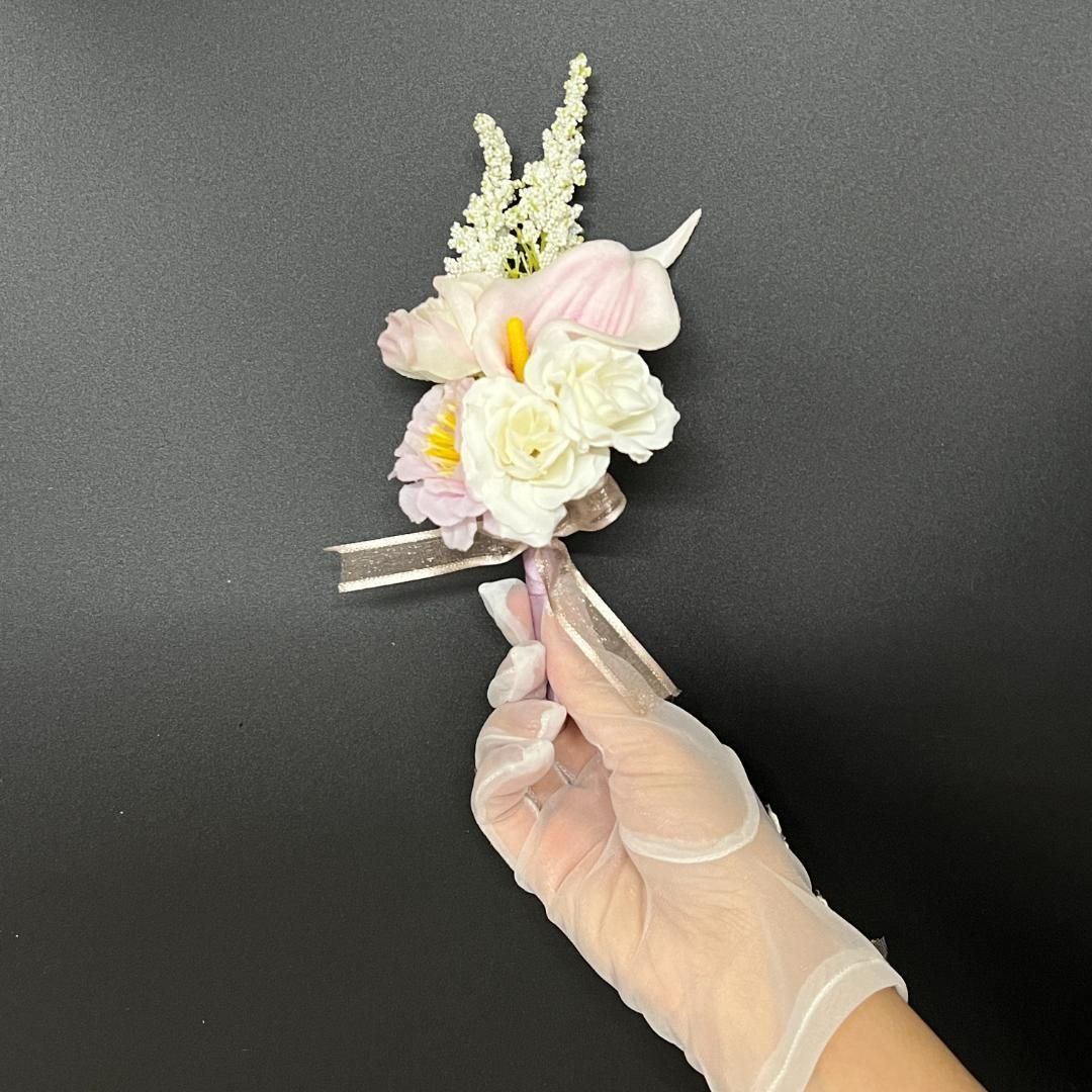 3点セット サーモンピンクフラワーブーケ F19 造花ブーケ ウェディング  