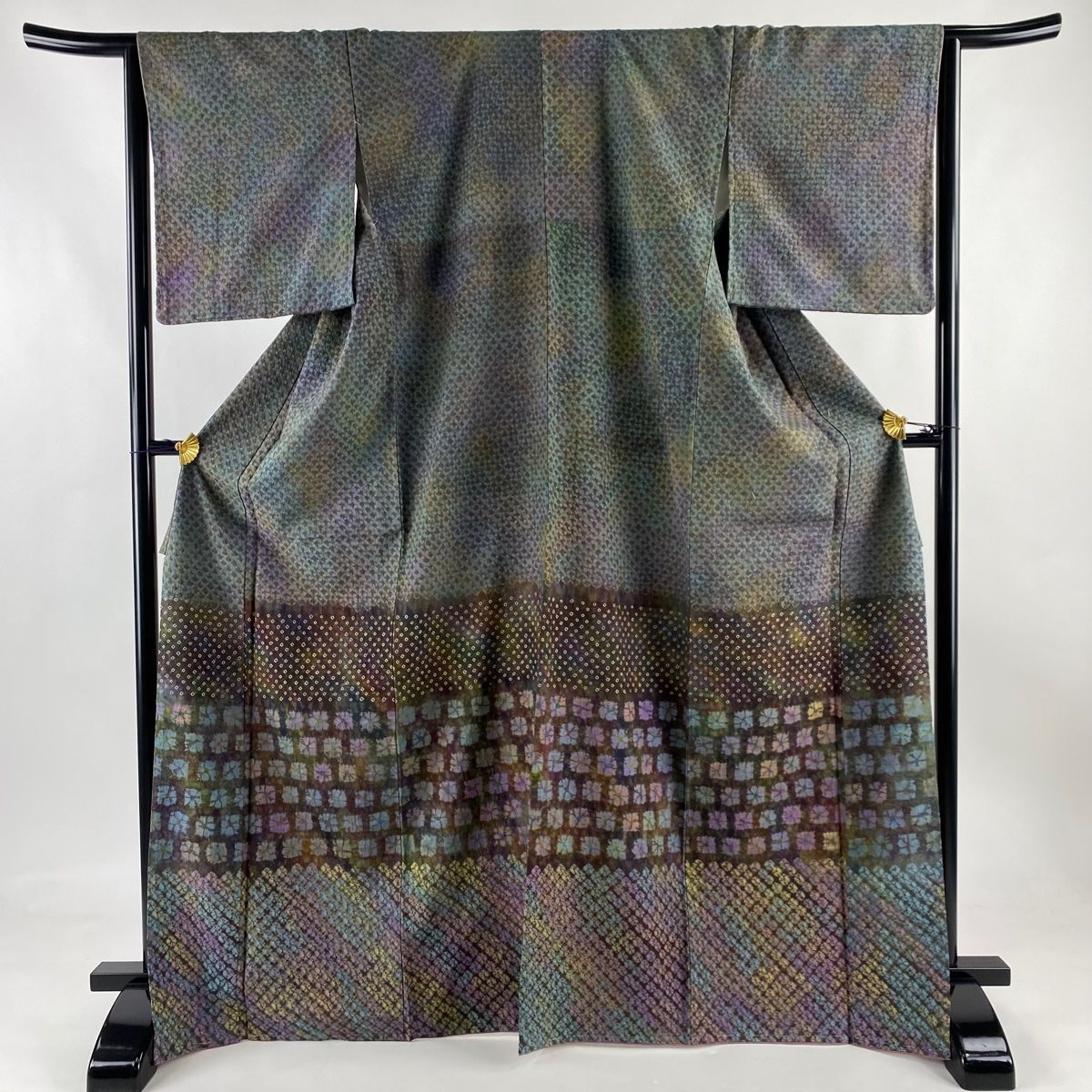 付下げ 身丈169cm 裄丈64.5cm M 袷 菅原結 漢方染 落款 幾何学模様  
