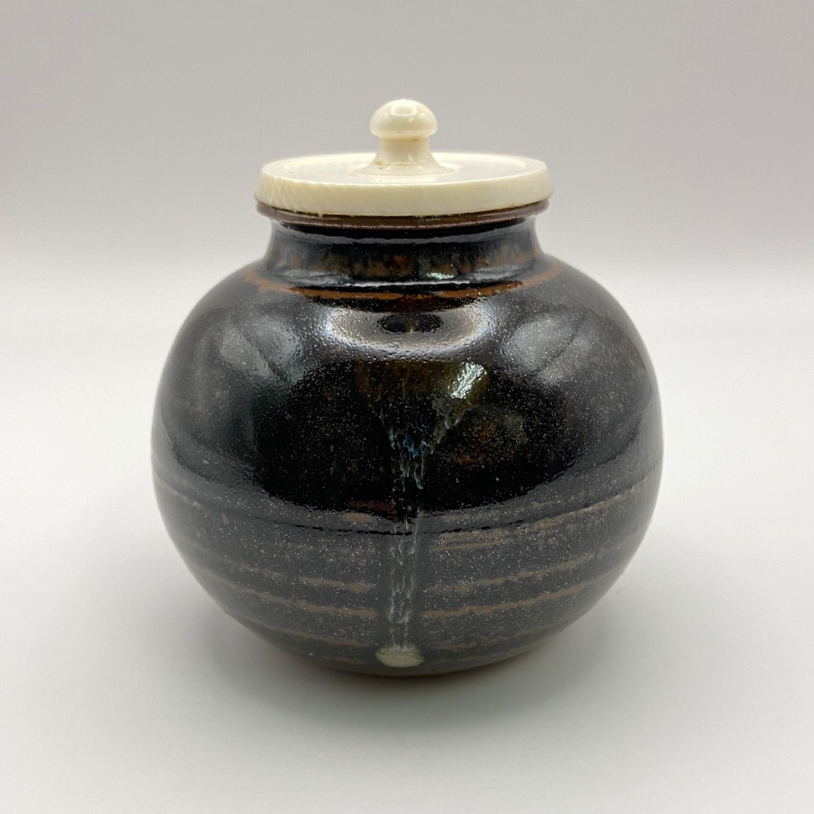 茶道具 平安 笹田有祥作 模田村文琳 茶入 袱紗付 共箱 V 6818 工芸品
