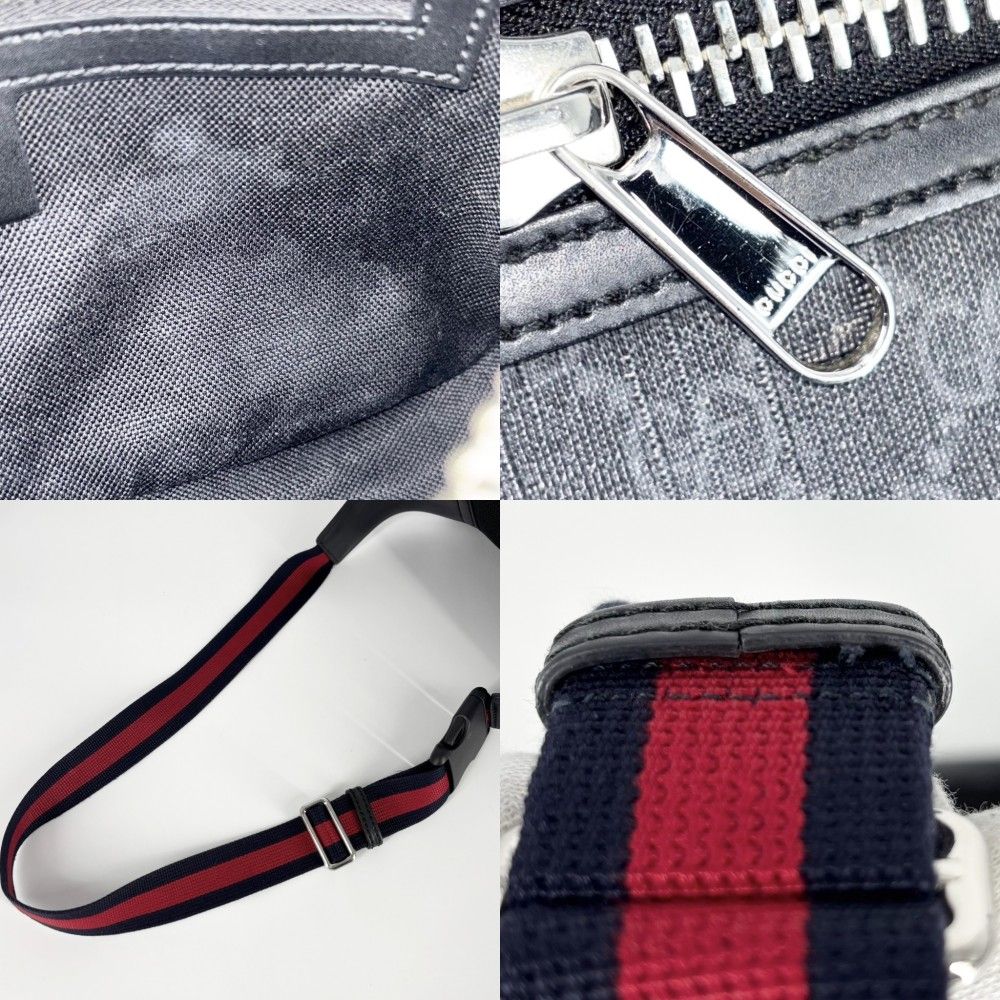 グッチ ウエストバッグ メンズ スモール ベルトバッグ ボディバッグ ウェブストライプ 小さめ かばん 鞄 GUCCI 474293 GGスプリームキャンバス レザー ブラック 黒 シルバー金具 品 MERCADOAVALIA_COM_BR