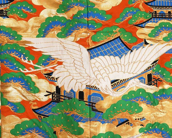 色打掛 正絹 吉祥 舞鶴 寺塔 打掛 花嫁衣裳 婚礼 中古