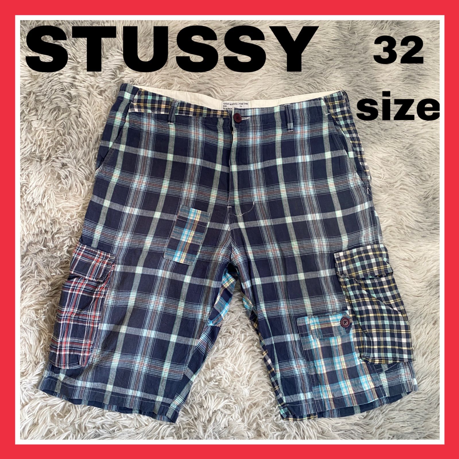 STUSSY チェック ショーツ メンズ 32 サイズ Lサイズ カーゴパンツ 