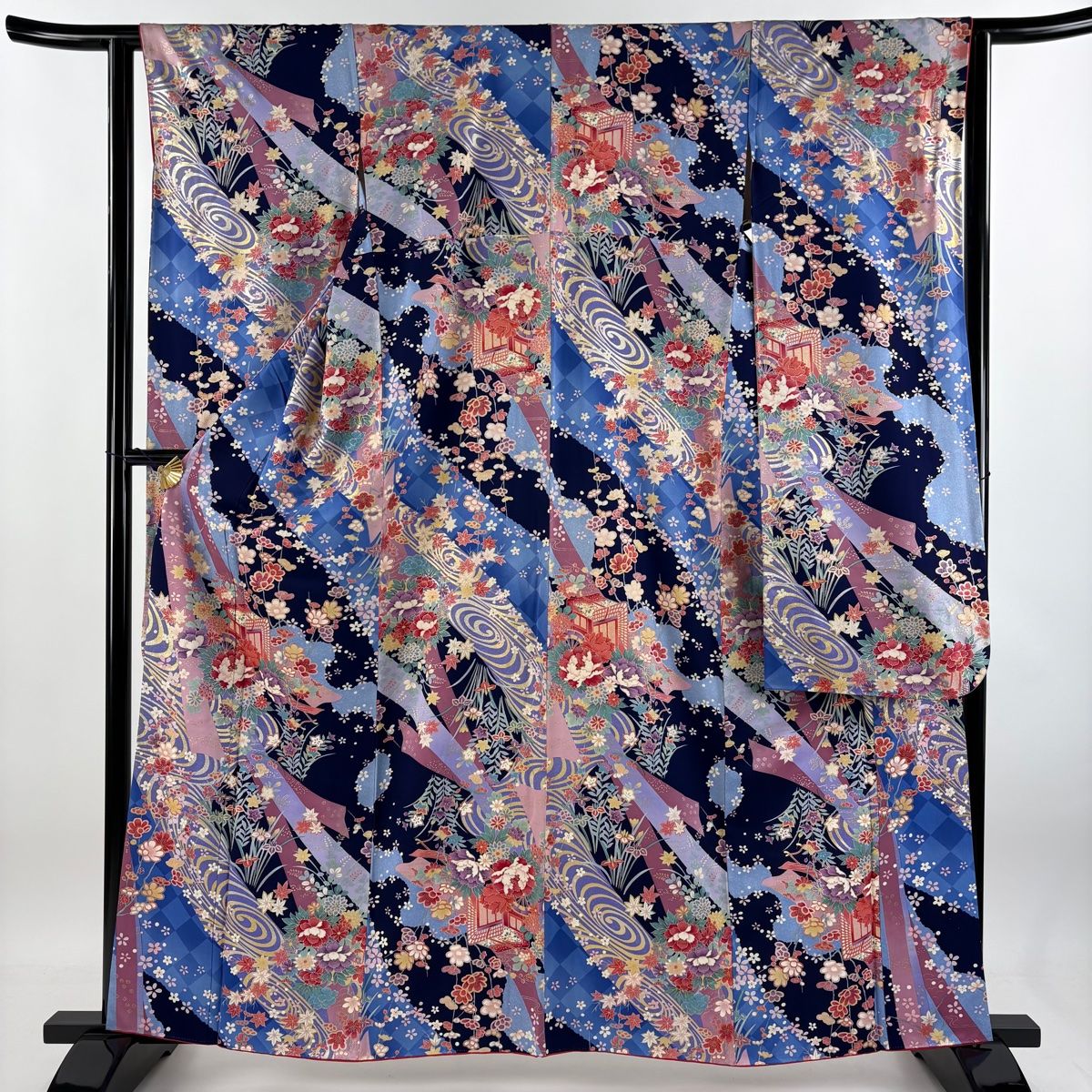 振袖 長襦袢 セット 正絹 身丈157.5cm M 裄66cm 青色系 花文様 半衿