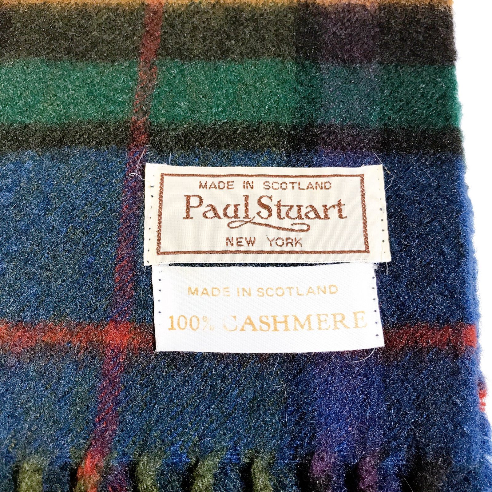 Paul Stuart ポールスチュアート マフラー チェック カシミヤ100 