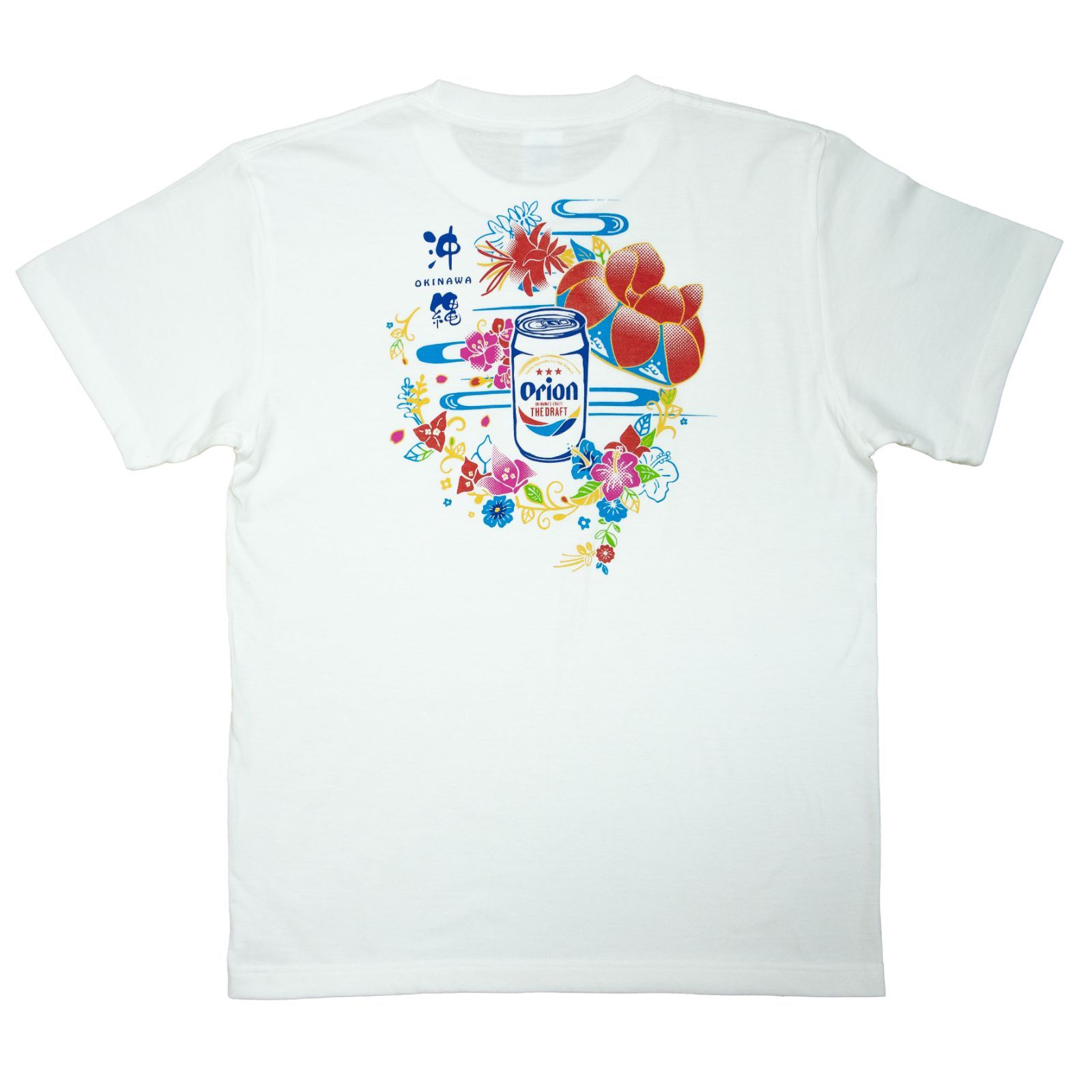 ［新品・未開封］ 2着 M + XL ハイビスカス オリオンビール Tシャツ オリオンビール tシャツ コットン 生地 黒色 ホワイト tシャツ 背面