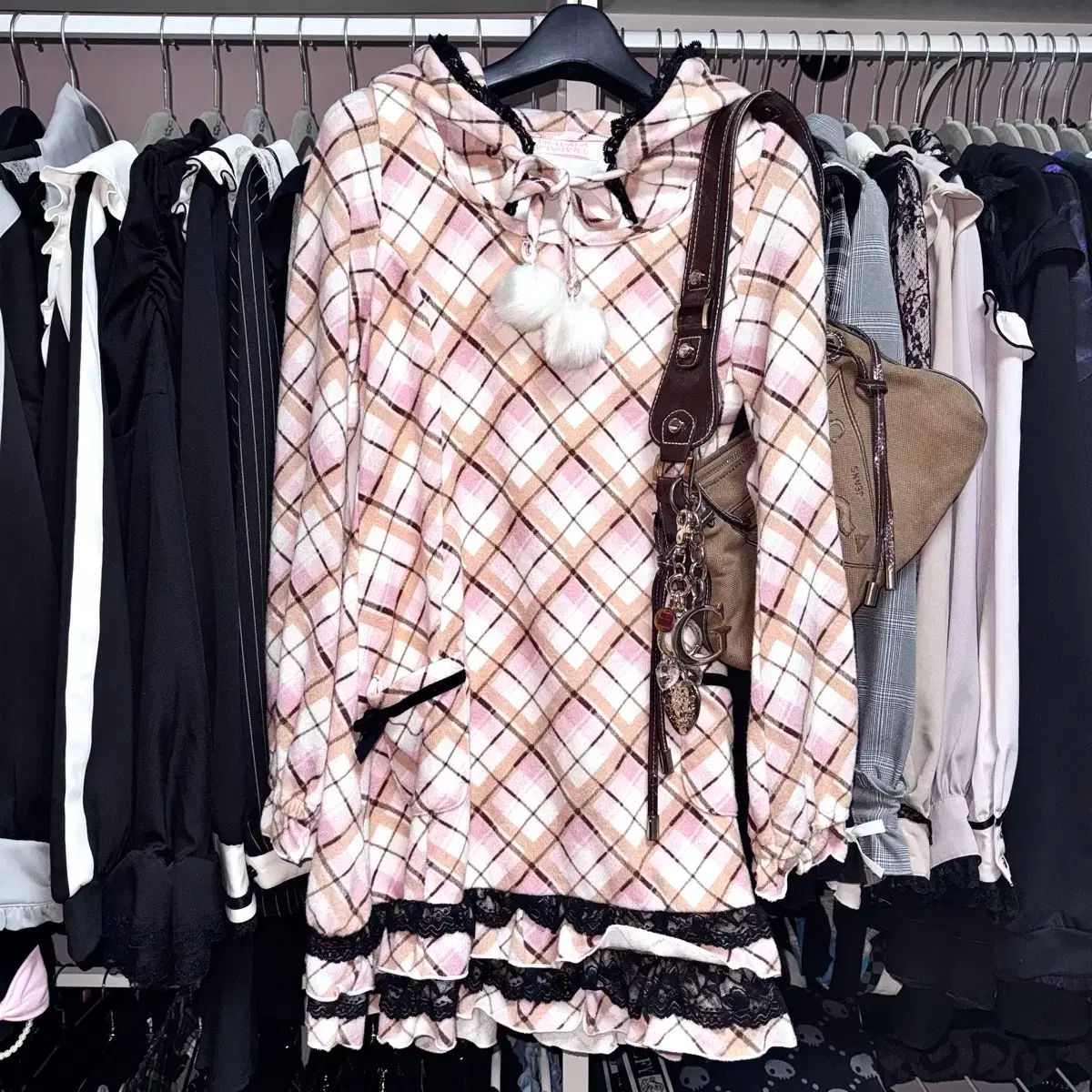 TRALALA トラルララ ライトピンク CHECK ティアード フリル ONE PIECE