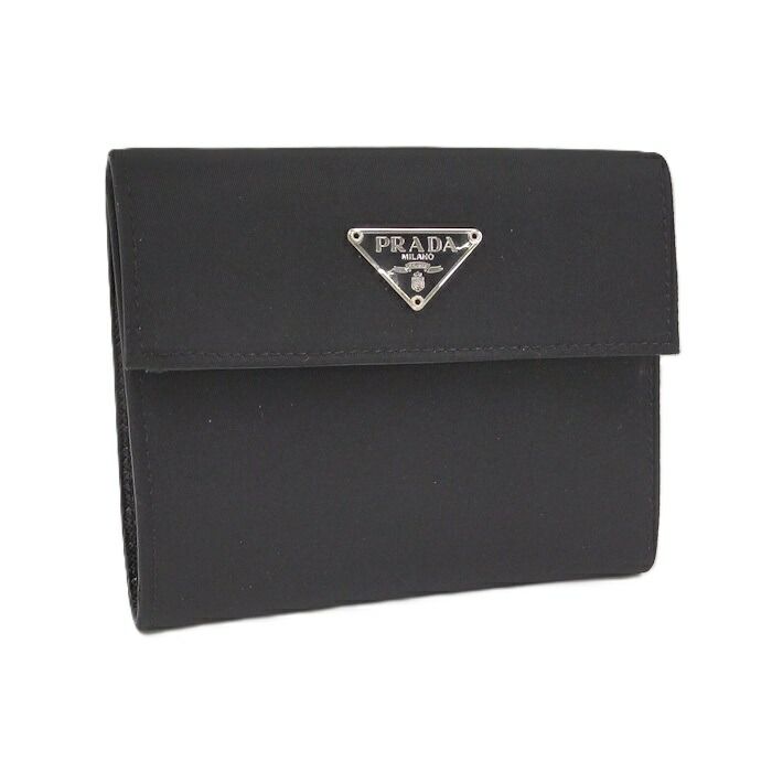 PRADA 三つ折り財布 ロゴプレート ナイロン キャンバス ブラック M170