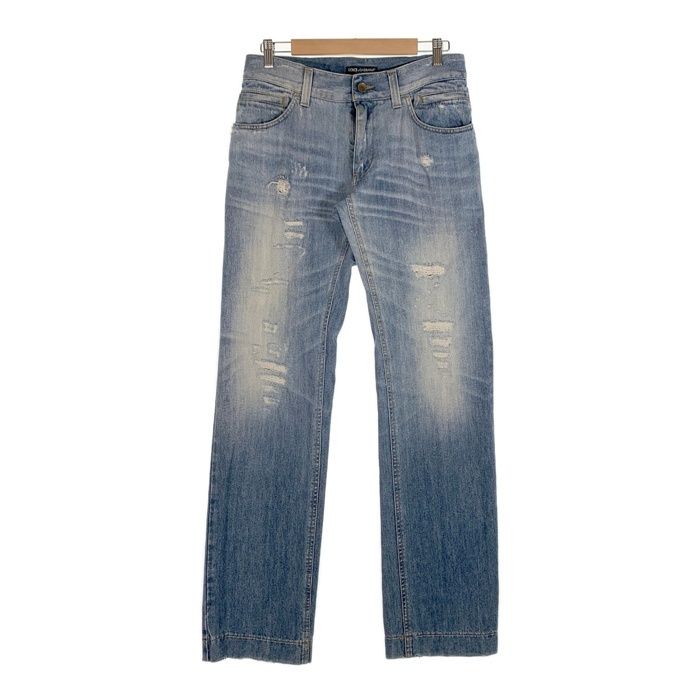 DOLCEu0026GABBANA ドルチェアンドガッバーナ USED/ダメージ・リペア加工 ストレートデニムパンツ インディゴ メタルロゴプレート G4A8CD Size 48