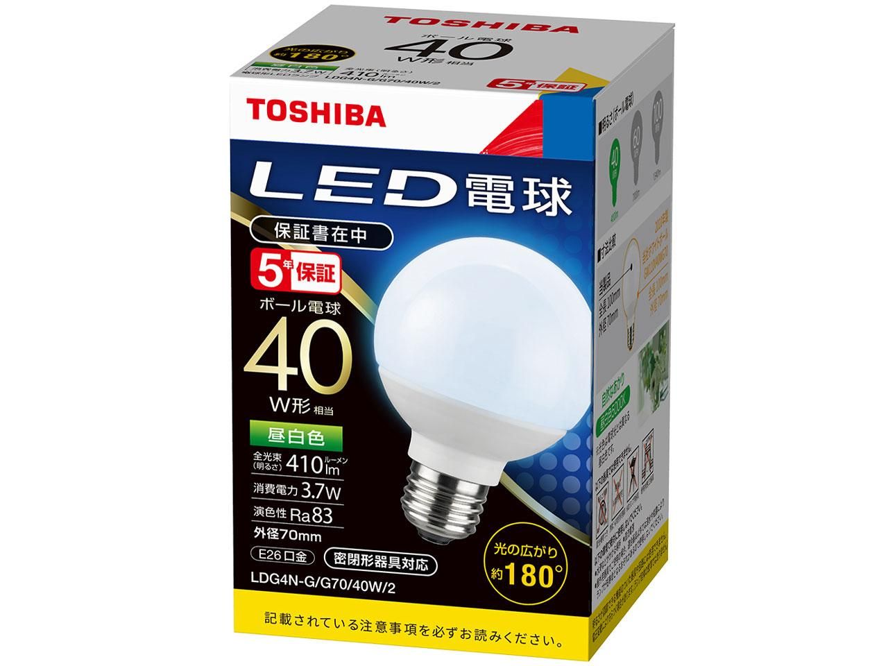 【新品・3営業日で発送】TOSHIBA 東芝 ＬＥＤ電球ボール電球形　LDG4N-G／G70／40W／2