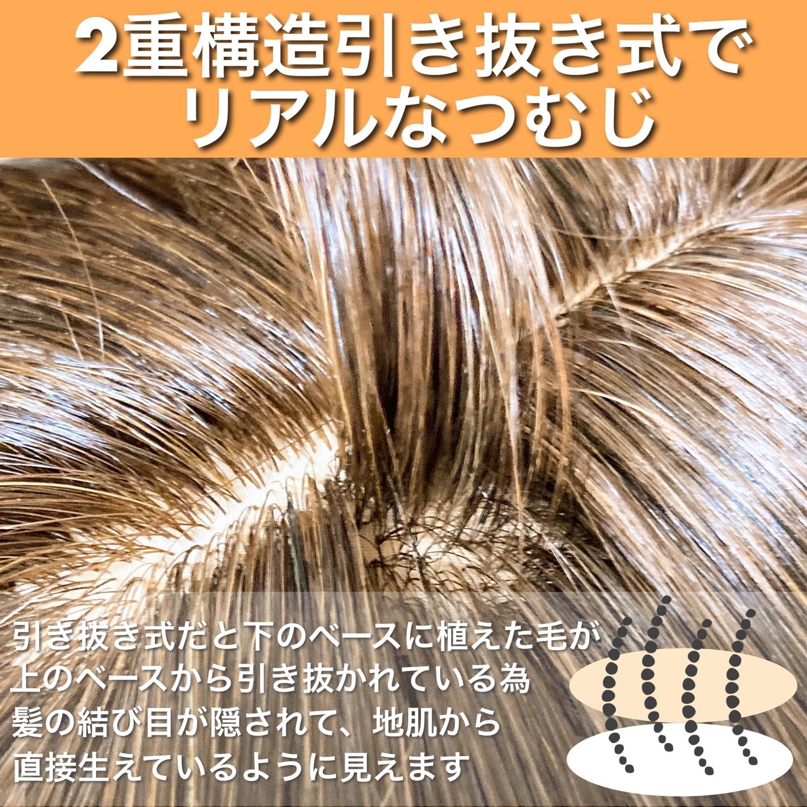 高級人毛100% 部分ウィッグ ヘアピース ウイッグ ブラウン 部分かつら