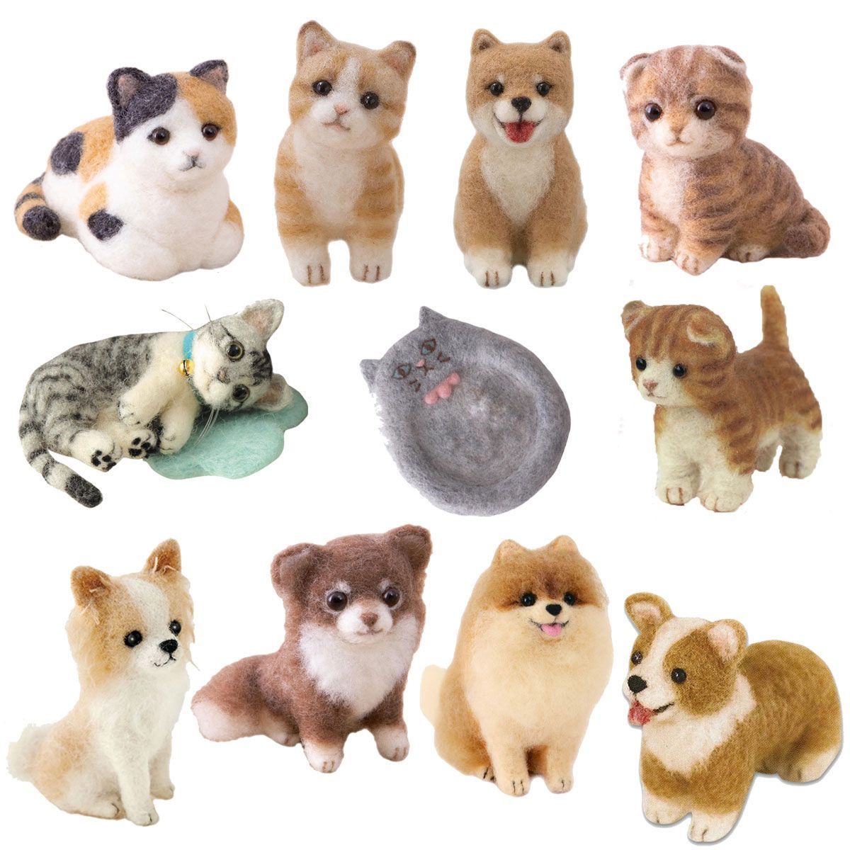 羊毛フェルト猫 サバトラ猫(ロングコート)ブローチ 羊毛フェルトキット 『植毛入門キット サバトラのブローチ H441