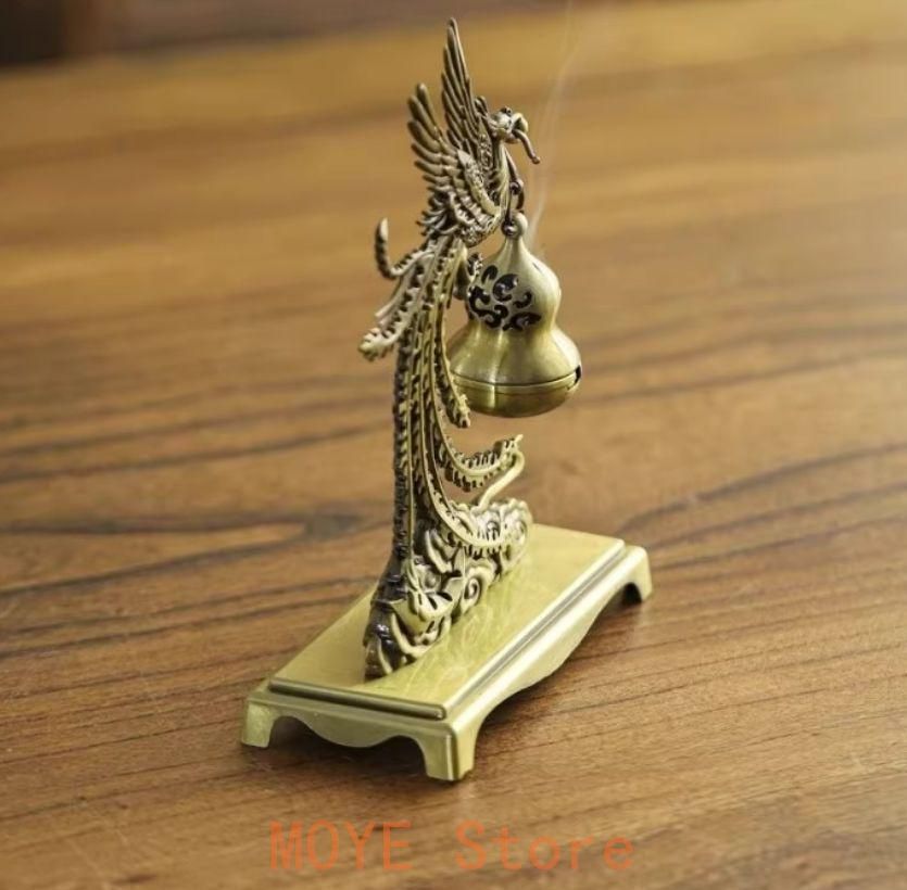 銅 細工 鳳凰羽ばたく弔炉 盤香炉 家庭用室内アロマ炉 装飾品 工芸品
