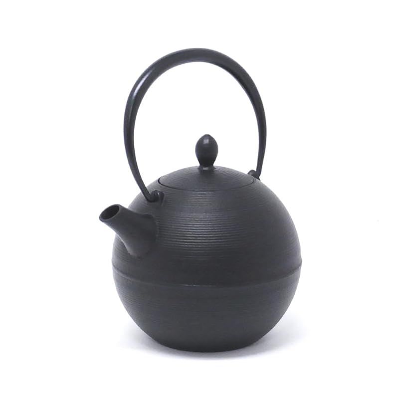 藍花 鉄瓶 南部鉄器 日の丸 黒 茶こし付き 0