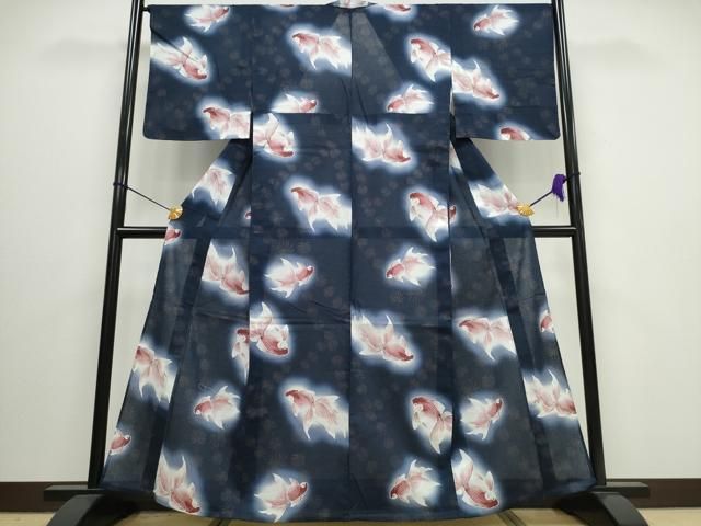 平和屋着物∴夏物 浴衣 綿紅梅 金魚 暈し染め 綿 逸品 未使用