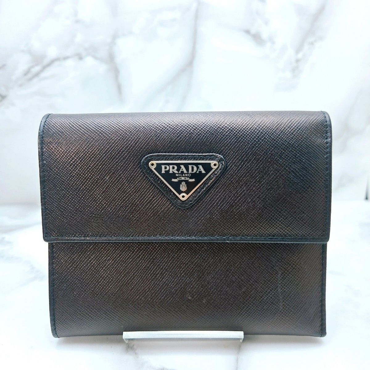 プラダ サフィアーノ レザー 三角プレート ブラック 財布 ウォレット PRADA Saffiano leather triangle plate black wallet wallet
