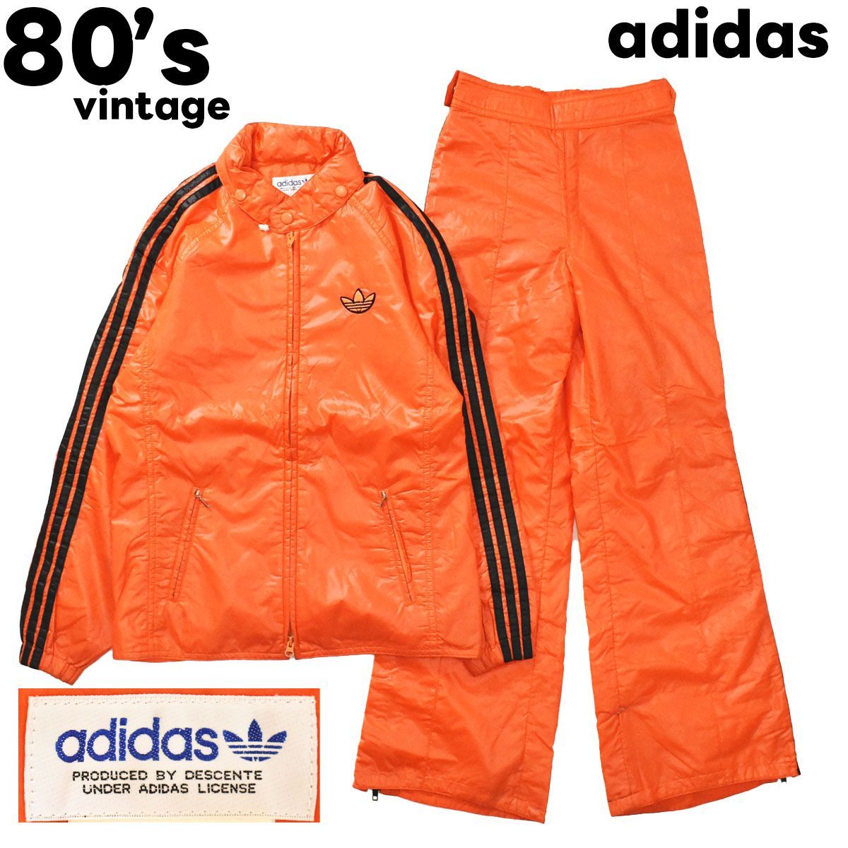 【入手困難】 80s アディダス adidas スキーウェア セットアップ 上下 M 橙x黒