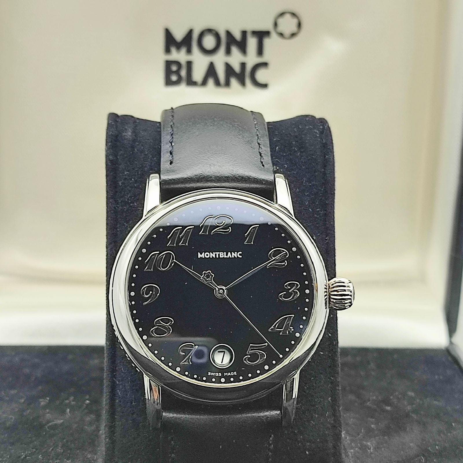 【美品】MontBlancモンブランM29108クォーツブラック文字盤メンズマイスターシュテック