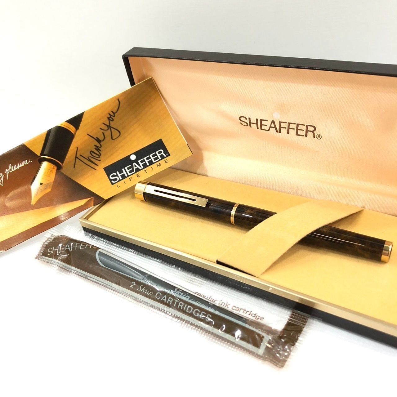 !!♥品!! SHEAFFER シェーファー TARGA タルガ 14K 585 ブランド 万年筆 ブラウン 筆記用具 文房具 付属品完備