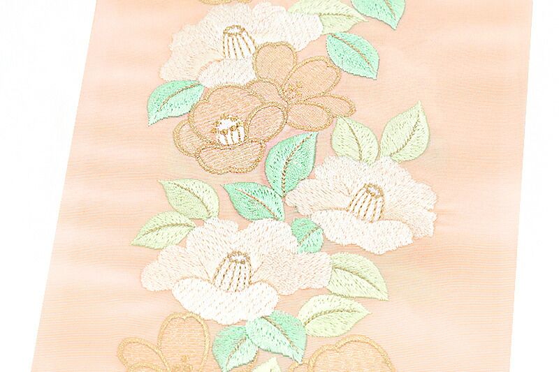 半衿 半襟 振袖 成人式 刺繍 ピンク 白 金 ゴールド 緑 薄緑 椿 シルエーヌ 礼装用 刺繍半衿 成人式 結婚式 可愛い ポリエステ No.10-6216