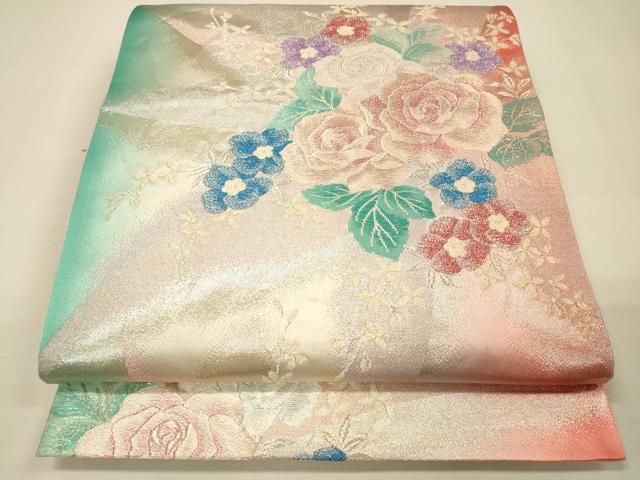 平和屋着物◎六通柄袋帯 唐織 草花文 金銀糸 正絹 逸品