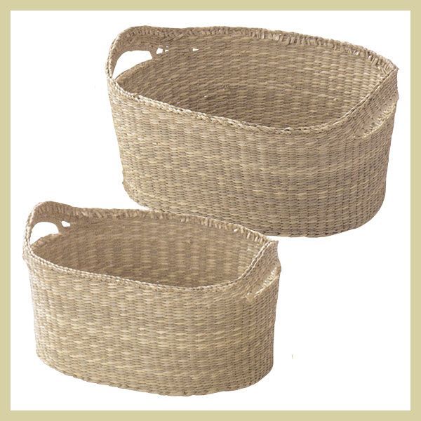 取っ手の付いたアタ製お盆トレーバスケット[10317]【トレー トレイ おしゃれ 小物入れ 収納バスケット 籠 カゴ かご バスケット かわいい バリ雑貨  アジア雑貨 アジアン雑貨 モダン エスニック 収納かご 収納カゴ 編み モダン 小物いれ 持ち手 バリ島 おぼん カフェ 菓子 ... バリ島　楕円トレー2枚　新品未使用　テーブル用品　バスケット　かご　小物入れ