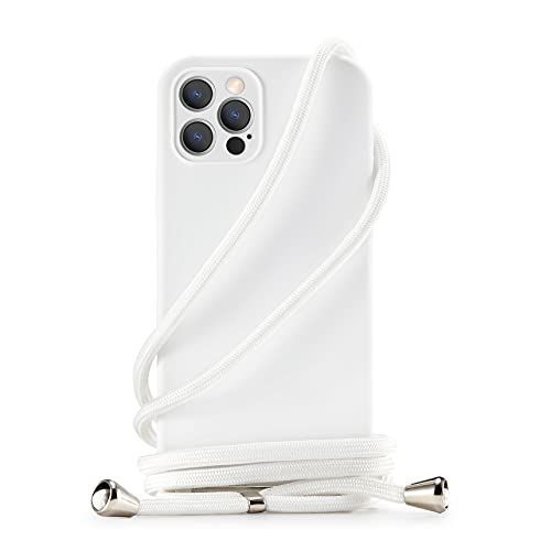 ホワイト_iPhone12ProMax Handodo Apple iPhone 12Pro Max 用 ケース iPhone 12Pro Max カバー ネック ショルダー ストラップ付き スマホ シリコン カバー 紐付き 斜めがけ 織りストラップ付き 調節