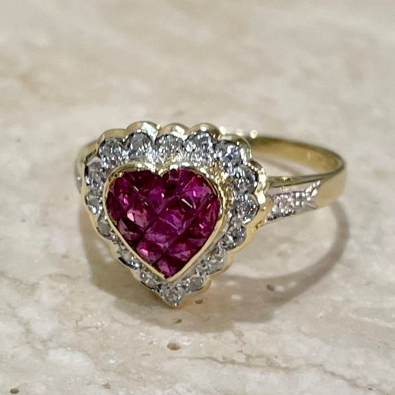 K18 ダイヤ ルビー付 リング 9g 約23.5号 ミステリーセッティング