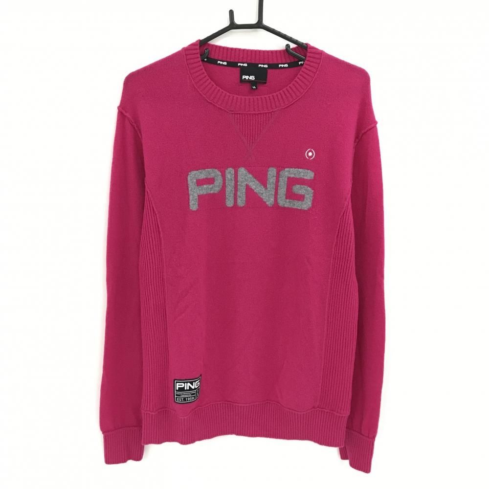 ピン セーター ピンク×グレー フロントロゴ カシミヤ100％ ニット メンズ LL ゴルフウェア PING