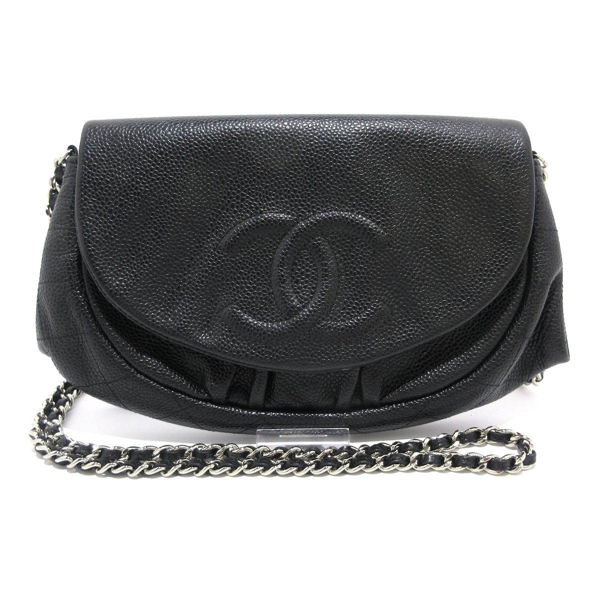 CHANEL シャネル 財布 ハーフムーン 黒 チェーンウォレット|シルバー金具