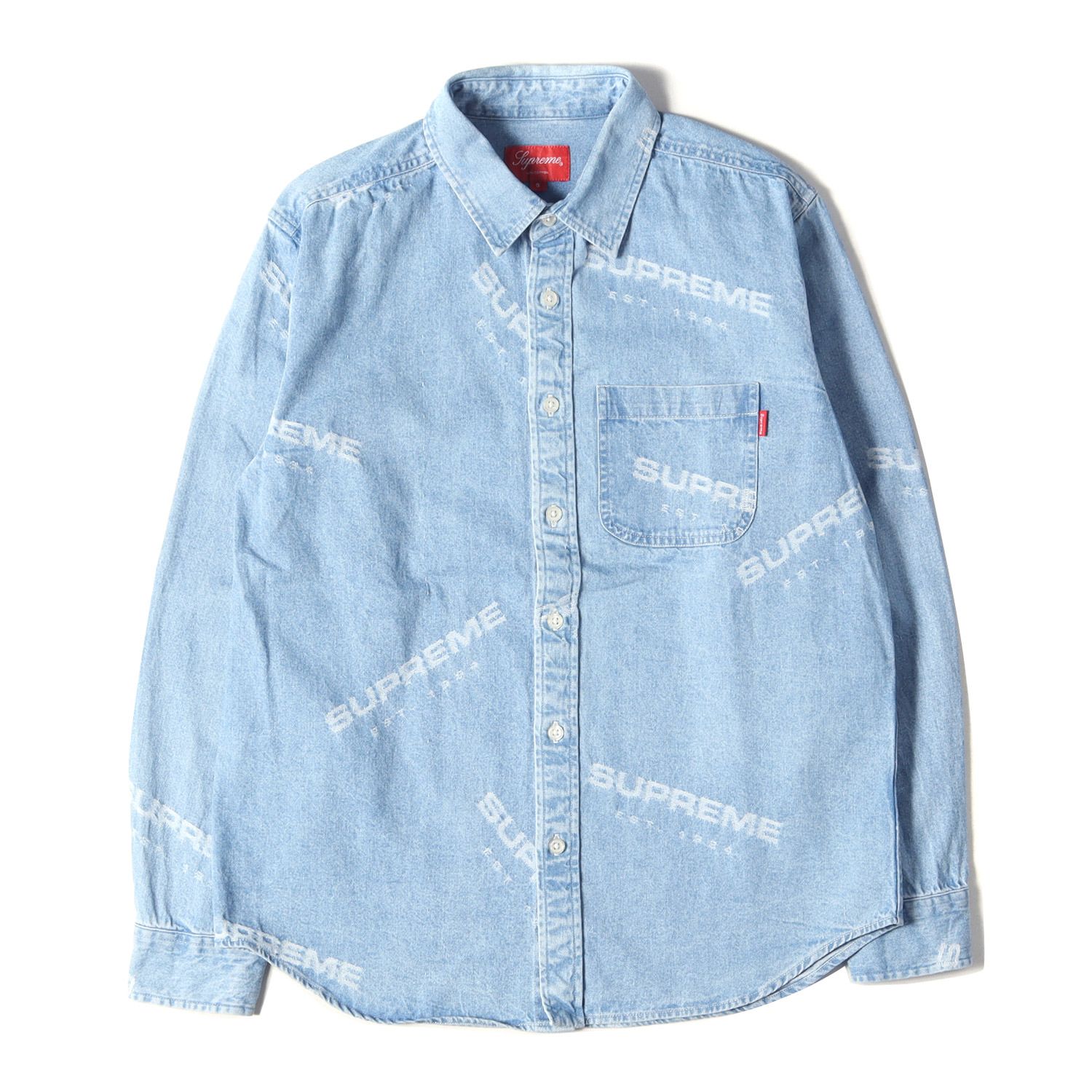 Supreme シュプリーム シャツ サイズ:S ジャガードロゴ柄 デニムシャツ Jacquard Denim Shirt ブルー トップス カジュアルシャツ 長袖シャツ【メンズ】