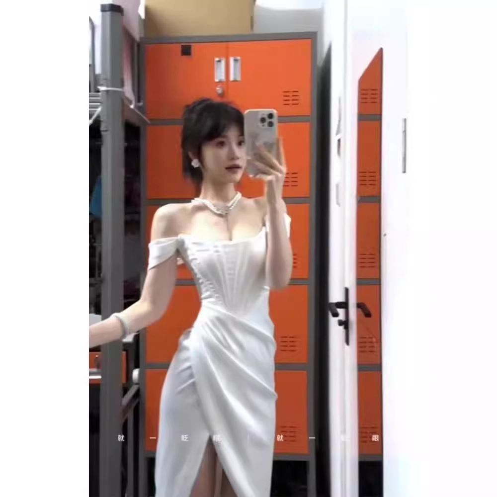 オフショル レースロングドレス マーメイドライン 綺麗め 韓国 送料無料】2025年夏 レディース セクシー オフショルダー