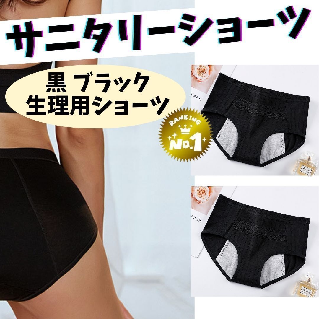 黒 Lサニタリー2枚 2枚セット サニタリーショーツ 黒 サニタリー用品 綿 生理痛 オリモノ