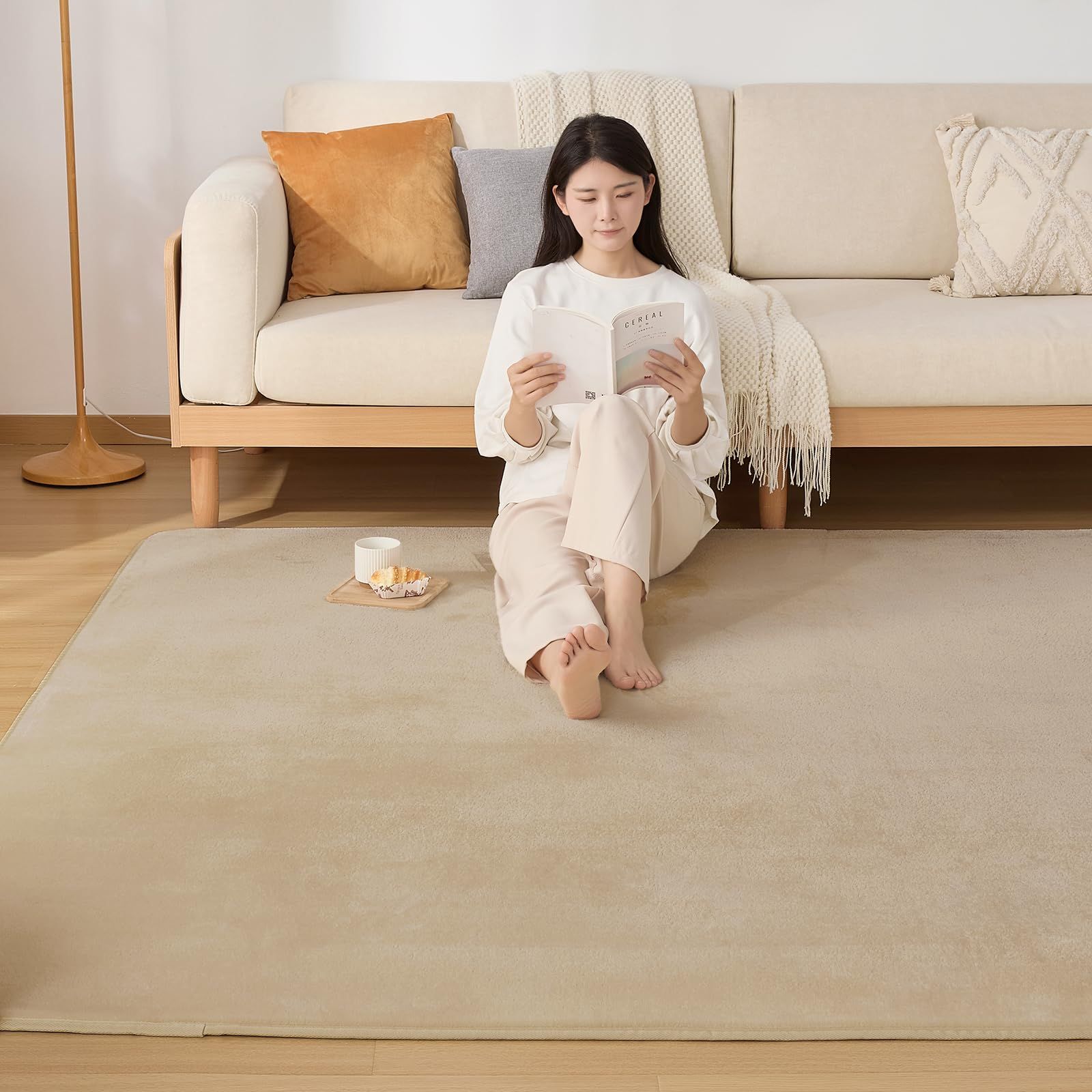 Sun Deco ラグ カーペット 厚手15mm 低反発 ラグマット 200x300cm 約4.5畳 絨毯 滑り止め付 防音 防ダニ 抗菌 防臭 リビングマット オールシーズン快適 ふわふわ肌触り こたつマット 床暖房 ホットカーペット対応 ベージュ