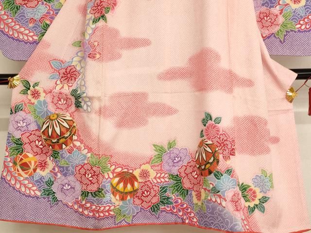 七五三に☆新品 正絹綸子に暈し染め 花籠に四季花々 7歳着物フルセット