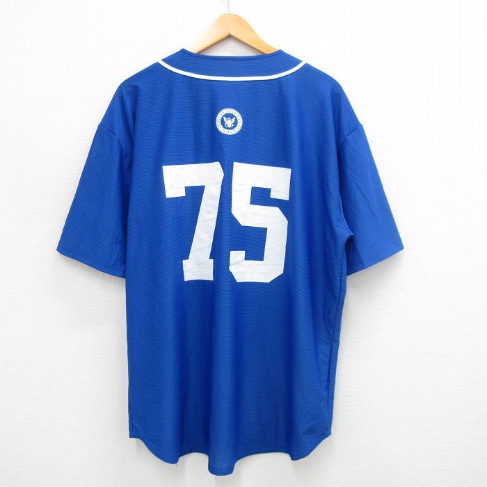 XL/古着 半袖 ベースボール シャツ メンズ ミリタリー ネイビー NAVY メッシュ地 大きいサイズ 青 ブルー spe 24jul20 中古 トップス
