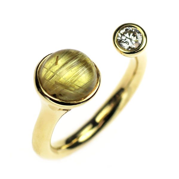 K18YG ルチルクオーツ ダイヤモンド リング 1.48ct D0.10ct